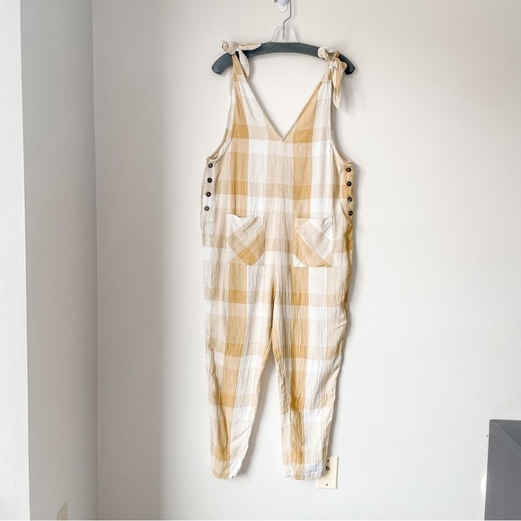 Free PEOPLE Don’t You Want This Check Jumpsuit in Citron Combo Yellow Sz XS - Picture 2 of 7